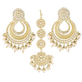 Aheli kundan chandbali earring maang tikka traditional jewellery set for women 4