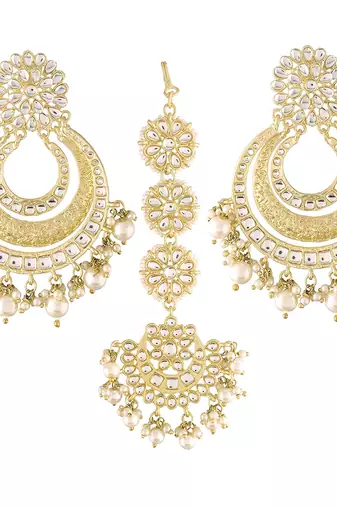 Aheli kundan chandbali earring maang tikka traditional jewellery set for women