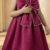 Wine red solid pearl embellished satin bow detail fit & flare girls dress