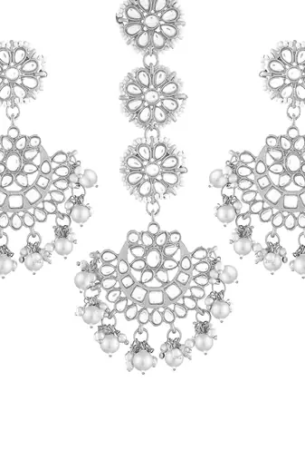 Aheli traditional kundan pearl chandbali earrings with maang tikka set for women