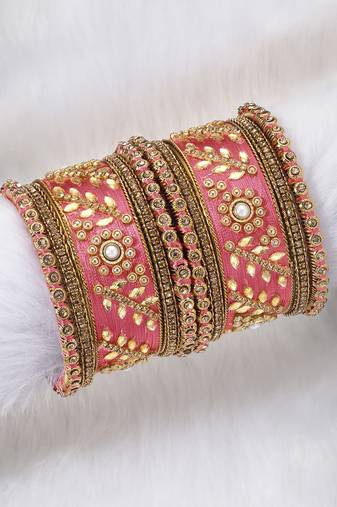 Aheli silk thread matching floral bangle set bridal chuda chura jewellery for women navratri gift