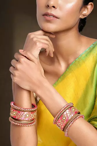 Aheli silk thread matching floral bangle set bridal chuda chura jewellery for women navratri gift