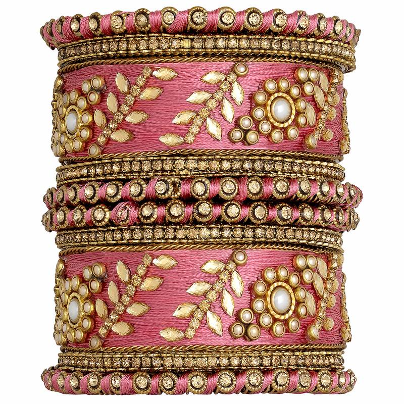 Aheli silk thread matching floral bangle set bridal chuda chura jewellery for women navratri gift