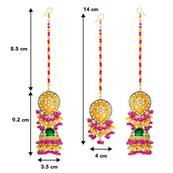 Aheli enamel meenakari jhumki earrings with maang tikka jewellery set for women 4