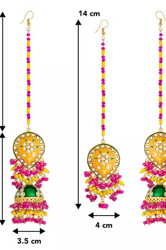 Aheli enamel meenakari jhumki earrings with maang tikka jewellery set for women