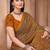 Mustard printed crepe silk fancy smooth saree with unstitch blouse