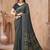 Navy blue printed crepe silk fancy smooth saree with unstitch blouse