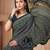 Navy blue printed crepe silk fancy smooth saree with unstitch blouse