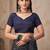 Navy blue printed crepe silk fancy smooth saree with unstitch blouse