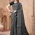 Grey black printed crepe silk fancy smooth saree with unstitch blouse