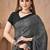 Grey black printed crepe silk fancy smooth saree with unstitch blouse