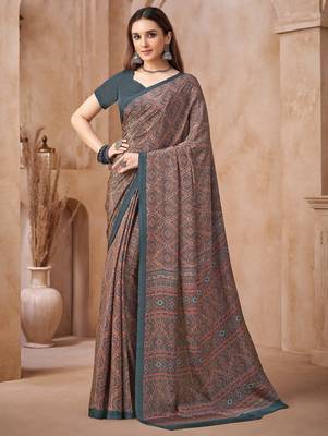 Multicolor printed crepe silk fancy smooth saree with unstitch blouse 1
