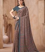Multicolor printed crepe silk fancy smooth saree with unstitch blouse