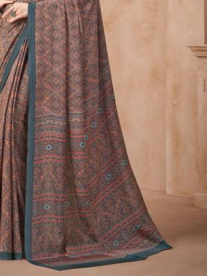 Multicolor printed crepe silk fancy smooth saree with unstitch blouse 4