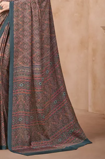Multicolor printed crepe silk fancy smooth saree with unstitch blouse