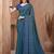 Blue green printed crepe silk fancy smooth saree with unstitch blouse