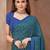 Blue green printed crepe silk fancy smooth saree with unstitch blouse