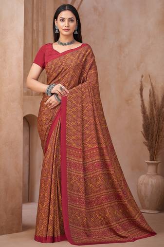 Multicolor printed crepe silk fancy smooth saree with unstitch blouse