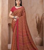 Multicolor printed crepe silk fancy smooth saree with unstitch blouse