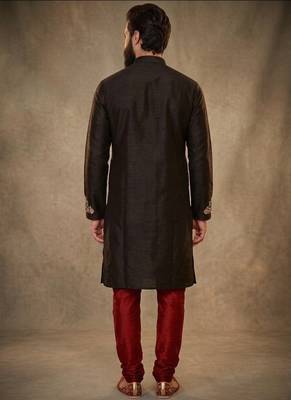 Black dupion silk embroidered kurta set 2