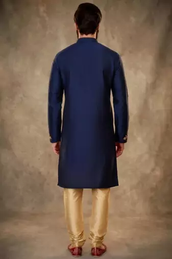 Blue dupion silk embroidered kurta set