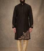 Black dupion silk embroidered kurta set