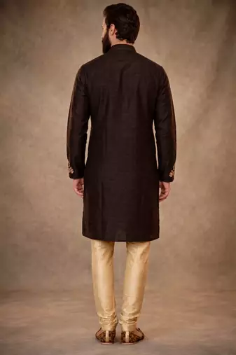 Black dupion silk embroidered kurta set
