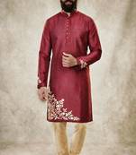 Maroon dupion silk embroidered kurta set