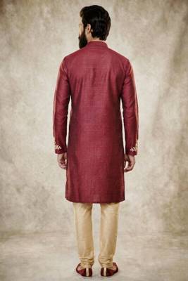 Maroon dupion silk embroidered kurta set 2