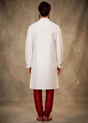 White dupion silk embroidered kurta set 2