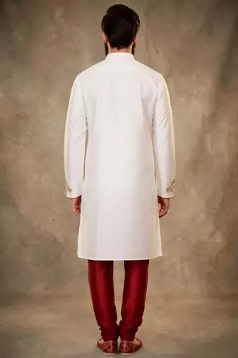 White dupion silk embroidered kurta set