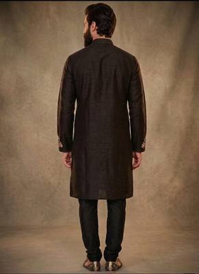 Black dupion silk embroidered kurta set 2