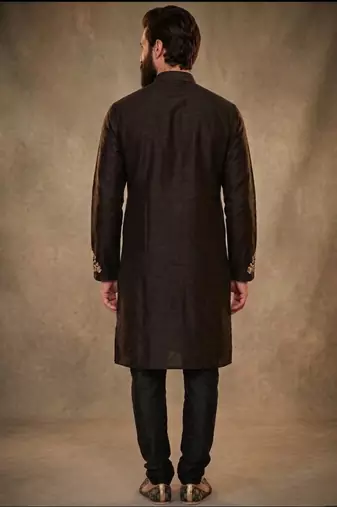 Black dupion silk embroidered kurta set