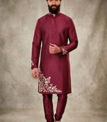 Maroon dupion silk embroidered kurta set