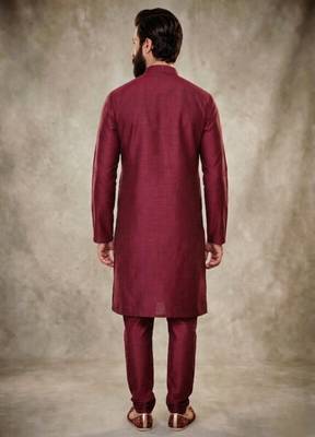 Maroon dupion silk embroidered kurta set 2