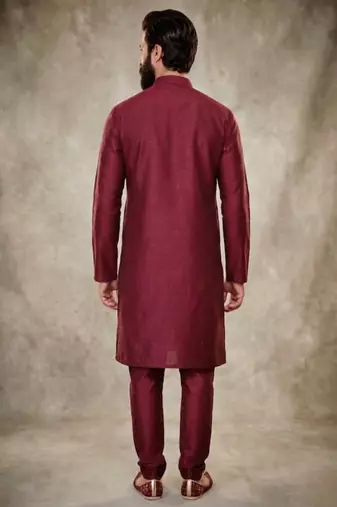 Maroon dupion silk embroidered kurta set