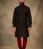 Black dupion silk embroidered kurta set