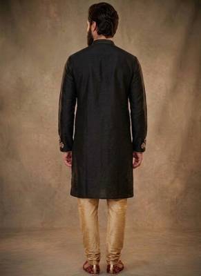 Black dupion silk embroidered kurta set 2