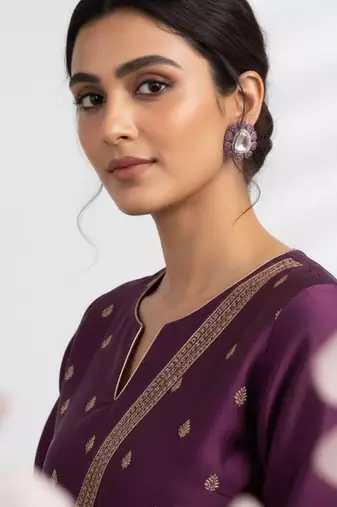 Gold Plated Floral Polki Studs with Red Pink Stones | Statement Ethnic Earrings for Women