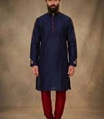 Blue dupion silk embroidered kurta set