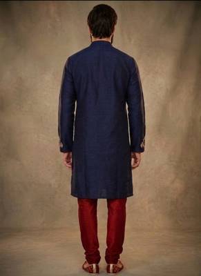 Blue dupion silk embroidered kurta set 2