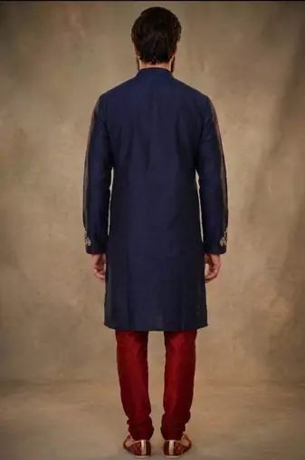 Blue dupion silk embroidered kurta set