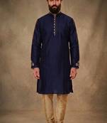 Blue dupion silk embroidered kurta set