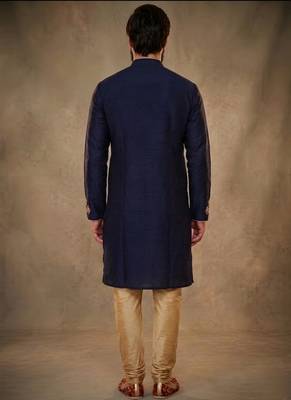 Blue dupion silk embroidered kurta set 2