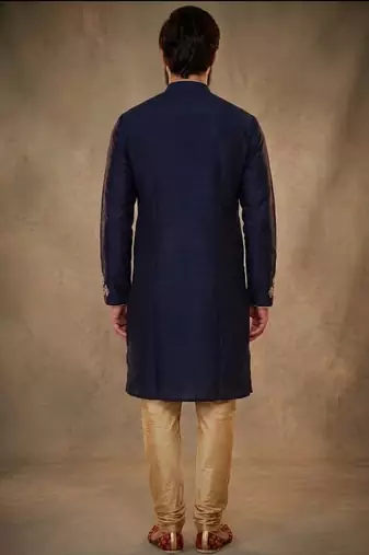 Blue dupion silk embroidered kurta set