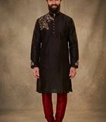 Black dupion silk embroidered kurta set