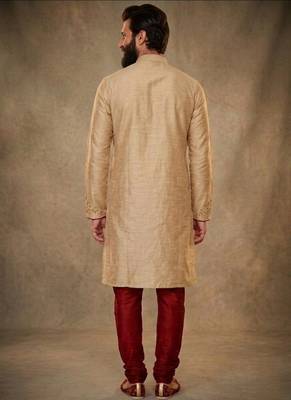 Beige dupion silk embroidered kurta set 2
