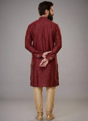 Maroon dupion silk embroidered kurta set 2