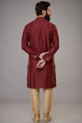 Maroon dupion silk embroidered kurta set
