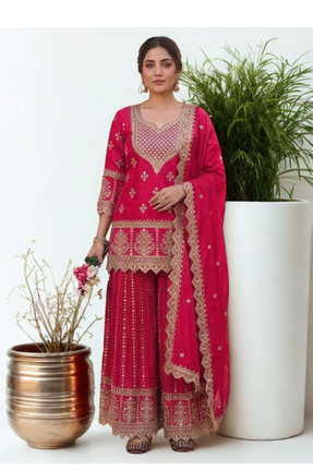 Pink silk sequin embroidery work kurta Sharara and Dupataa 3pc set 1